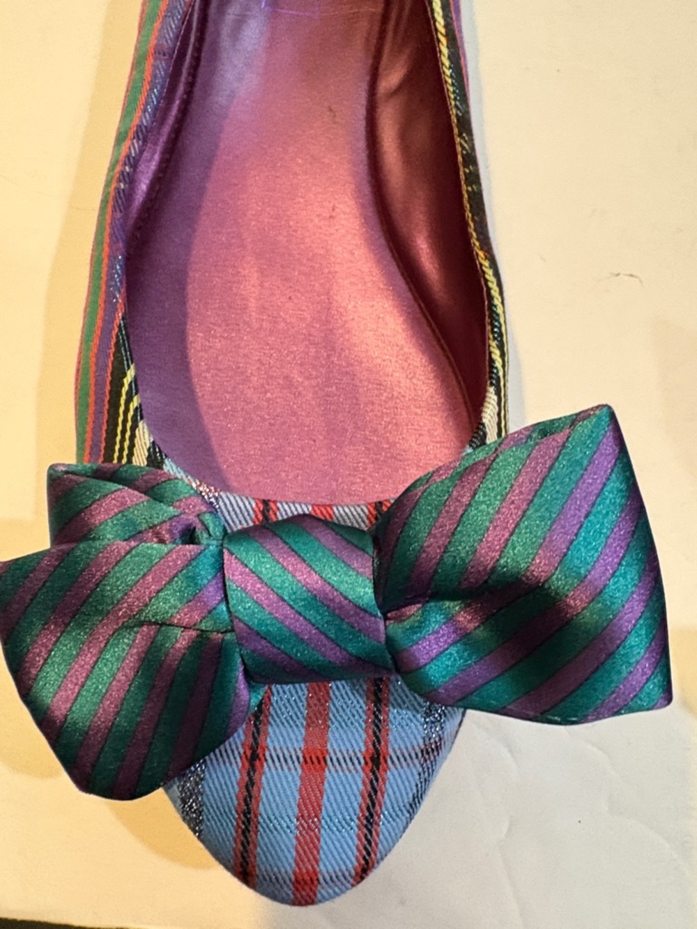 Coach Striped Bow 🩰 Flats in Green & Purple Pink Insole 11B Hard to Find - Picture 6 of 10